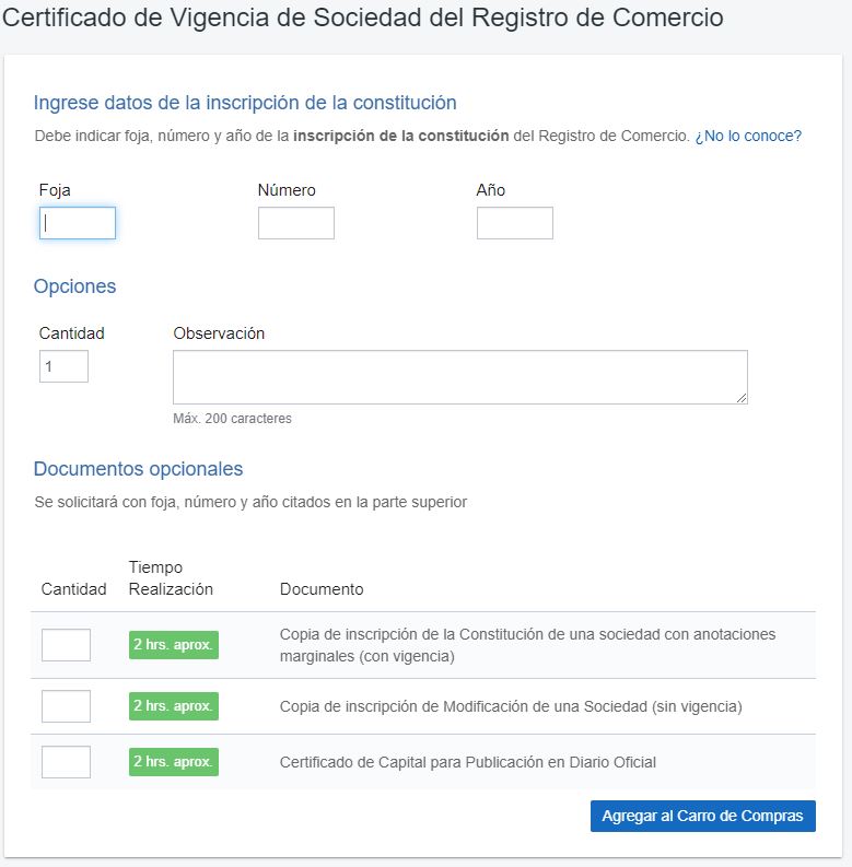 Certificado de vigencia de Sociedad del Registro de Comercio